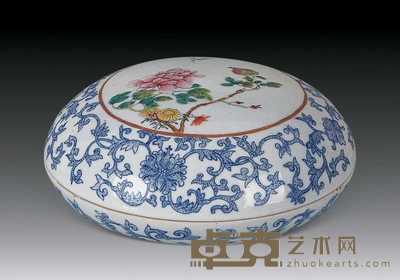 民国 料釉开光粉彩花卉印盒 直径15.5cm